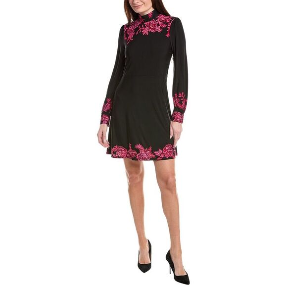 CeCe Dresses & Skirts - Cece Womens Border Print Mock Neck Mini Dress, Black